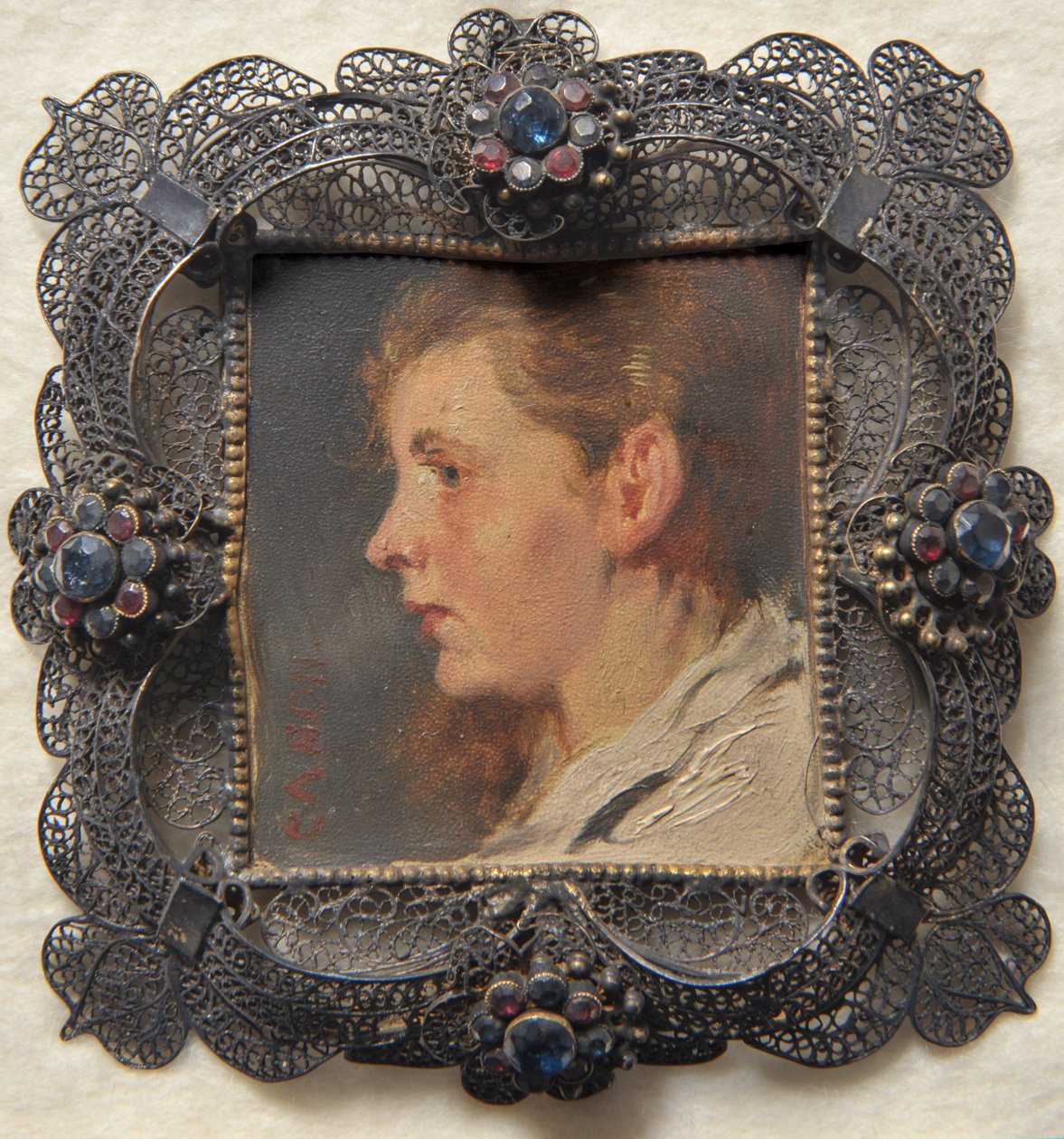 Testa di donna. Miniatura della collezione Loewe da Hans Canon