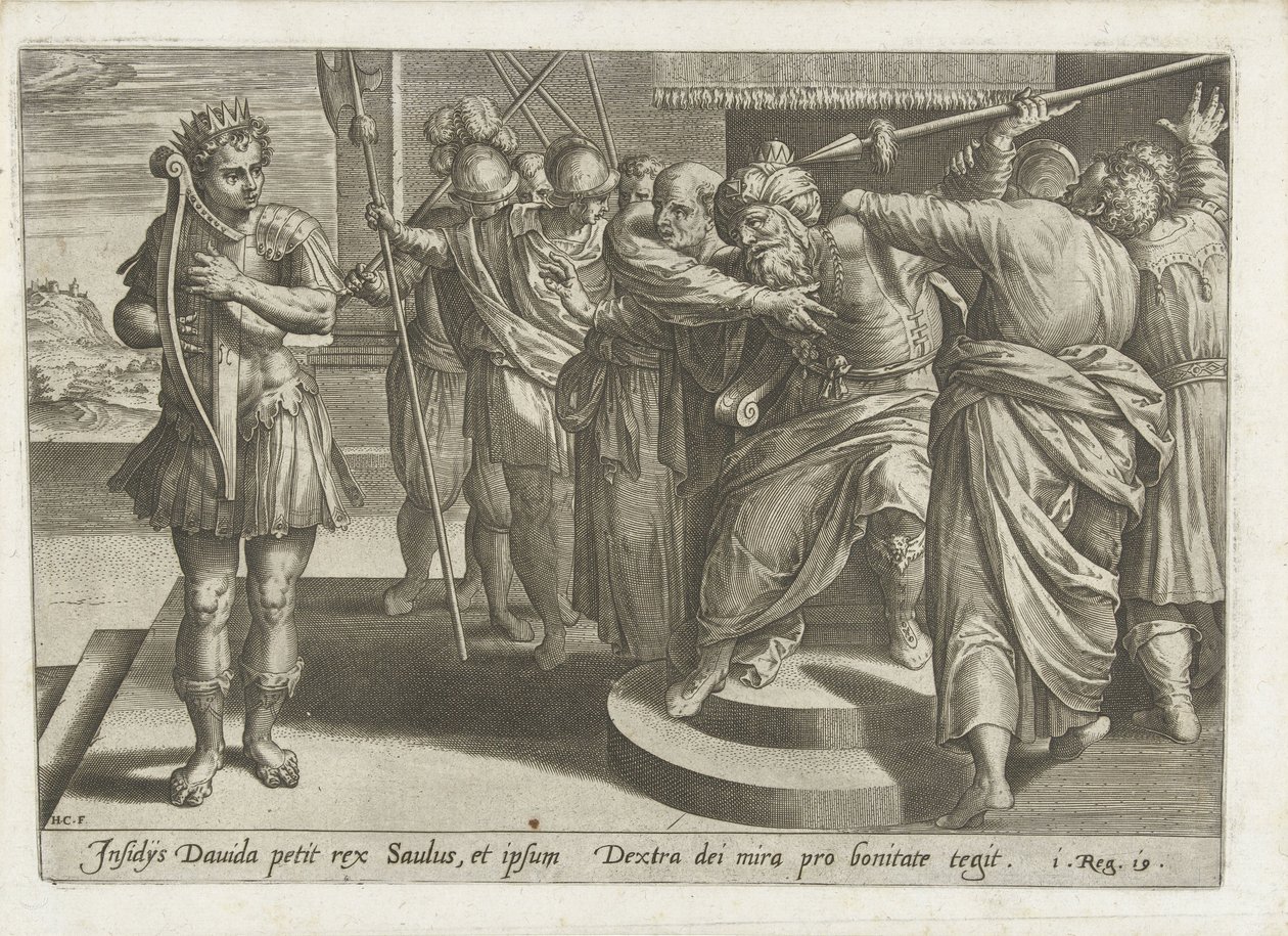 Saul cerca di uccidere Davide (serie: Davide e Saul) da Hans Collaert (I)