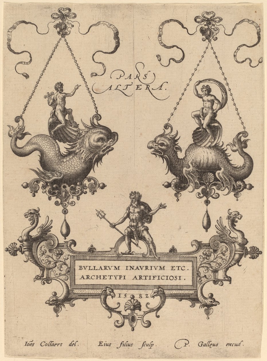 Tavola del titolo con disegni per pendenti da Hans Collaert the Elder
