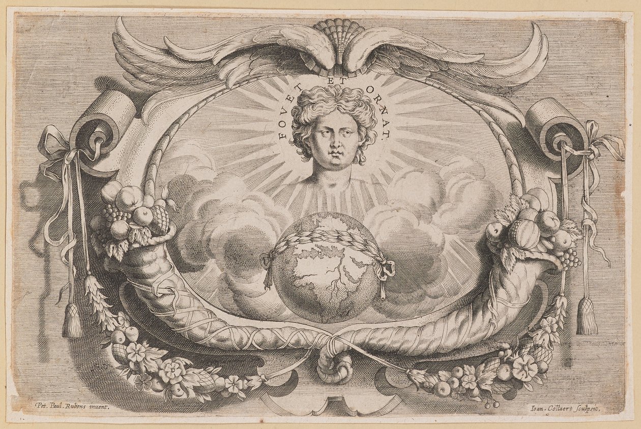 Dispositivo del tipografo per Jan van Keerbergen: Vignetta per Biblia Cum Glossa Ordinaria da Hans Collaert the Younger