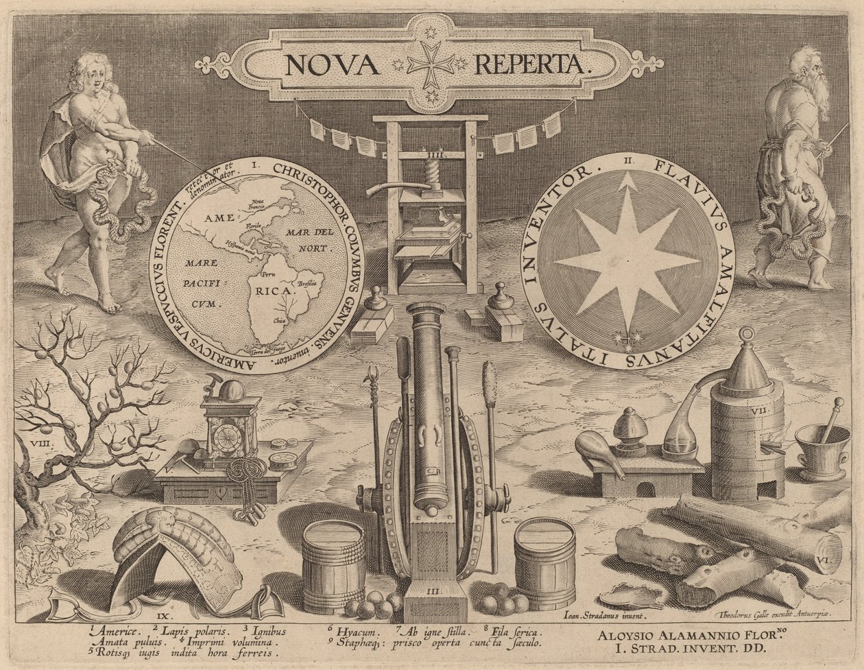 Pagina del titolo per Nova Reperta (Nuove scoperte) da Hans Collaert the Younger after Jan van der Straet