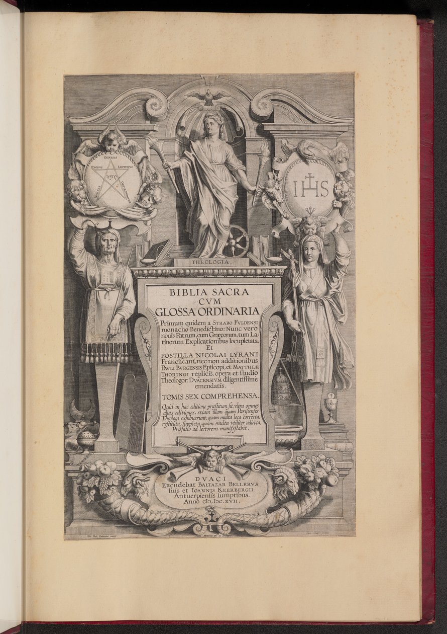 Pagina del titolo per Biblia Sacra Cvm Glossa Ordinaria da Hans Collaert the Younger after Sir Peter Paul Rubens