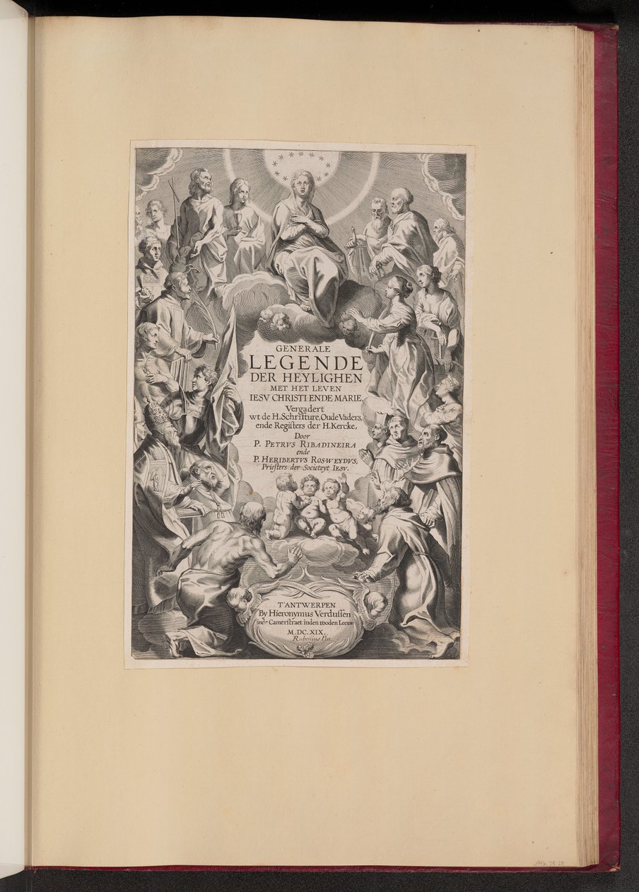Pagina del titolo per Pedro de Ribadineira e Heribert Rosweyde, Generale Legende der Heylighen da Hans Collaert the Younger after Sir Peter Paul Rubens
