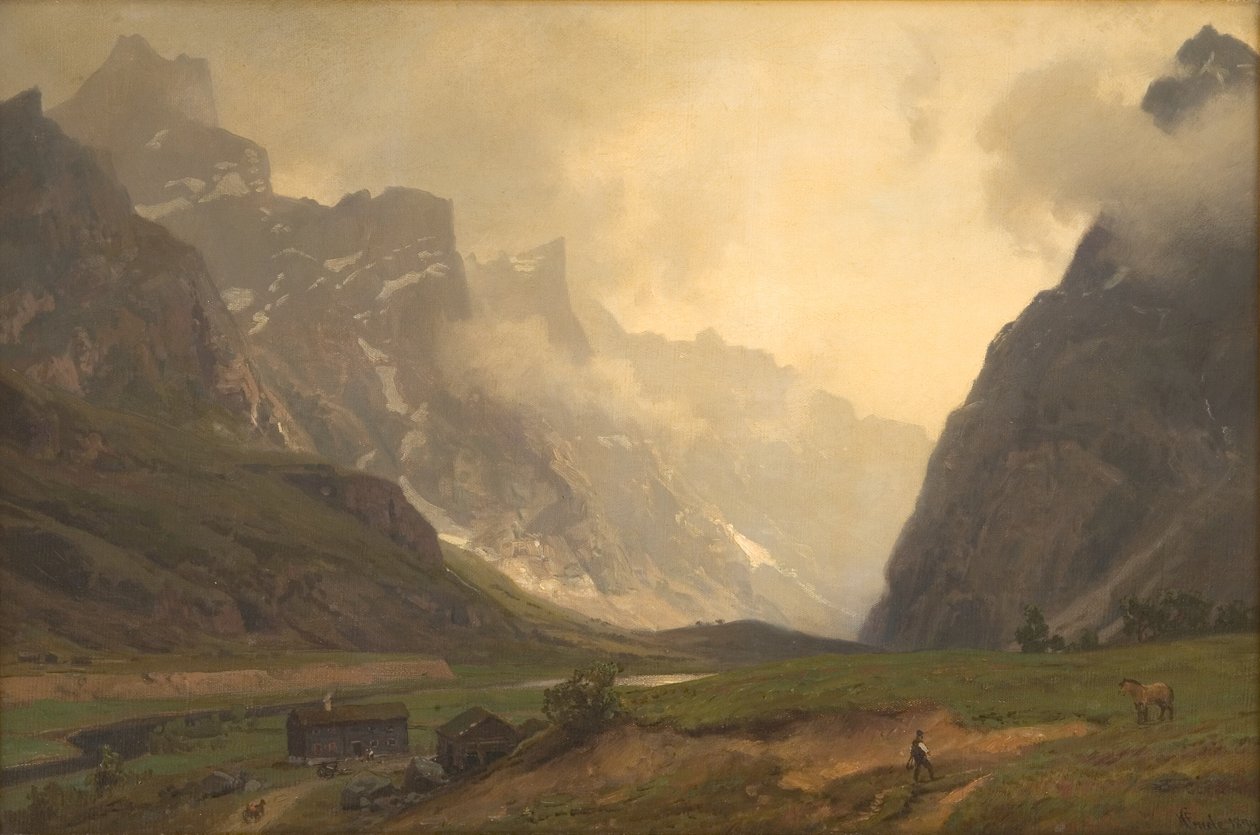 Le cime dei troll a Romsdalen: Il piede di Romsdalshorn a destra da Hans Gude