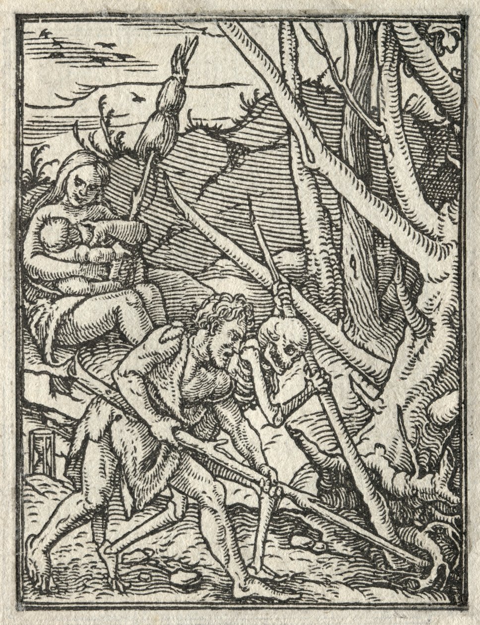 La danza della morte: espulsione dal paradiso, Adamo coltiva il terreno da Hans Holbein