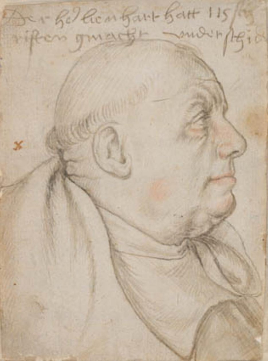 Ritratto del calligrafo Leonhard Wagner, soprannominato Würtslin, monaco dei Santi Ulrico e Afra ad Augusta, di profilo a destra da Hans Holbein d.Æ.