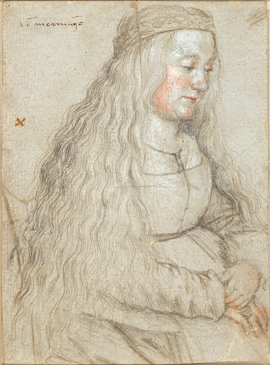 Sposa seduta con capelli fluenti e fascia da Hans Holbein d.Æ.