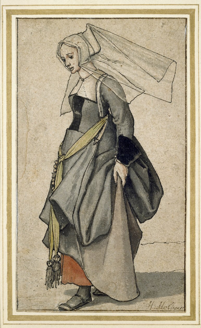 Una giovane donna inglese, XVI secolo (penna e inchiostro e acquerello su carta) da Hans Holbein der Jüngere