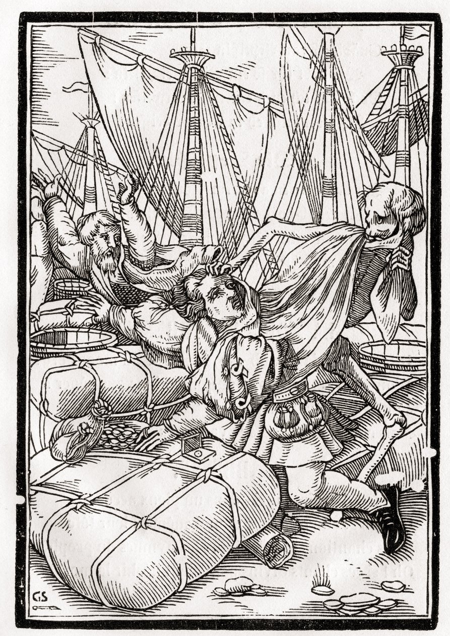 La morte arriva al mercante, inciso da Georg Scharffenberg, da 