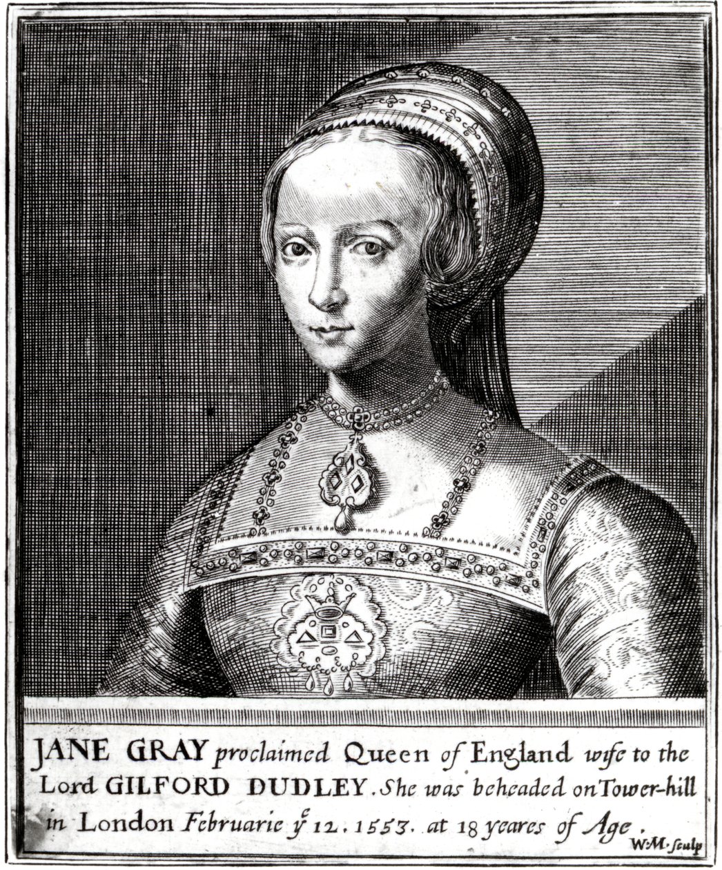 Jane Gray, incisa da William Marshall, 1648 da Hans Holbein der Jüngere