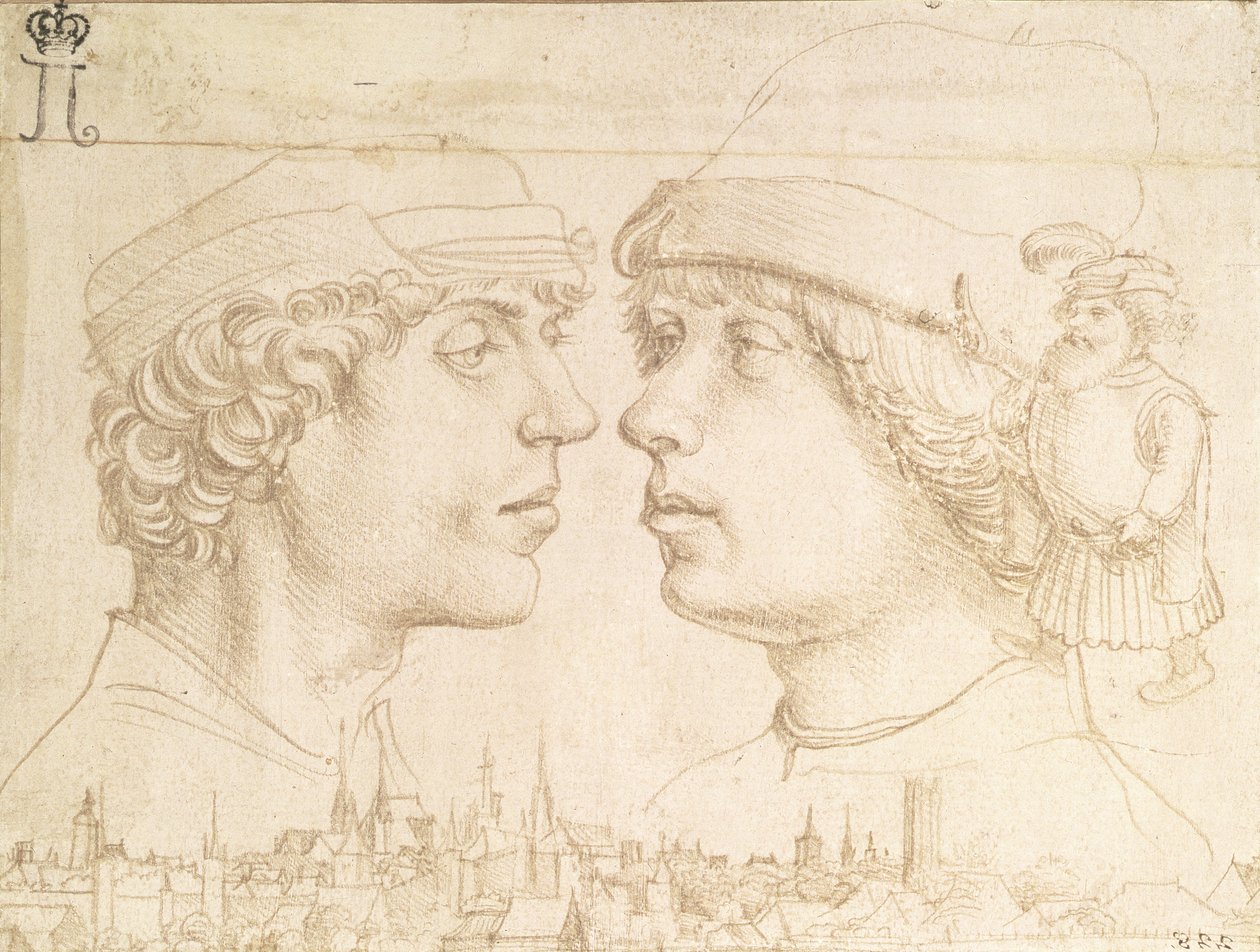 Ritratti di Due Giovani, un Nano e un Paesaggio Urbano, c.1514 (punta d