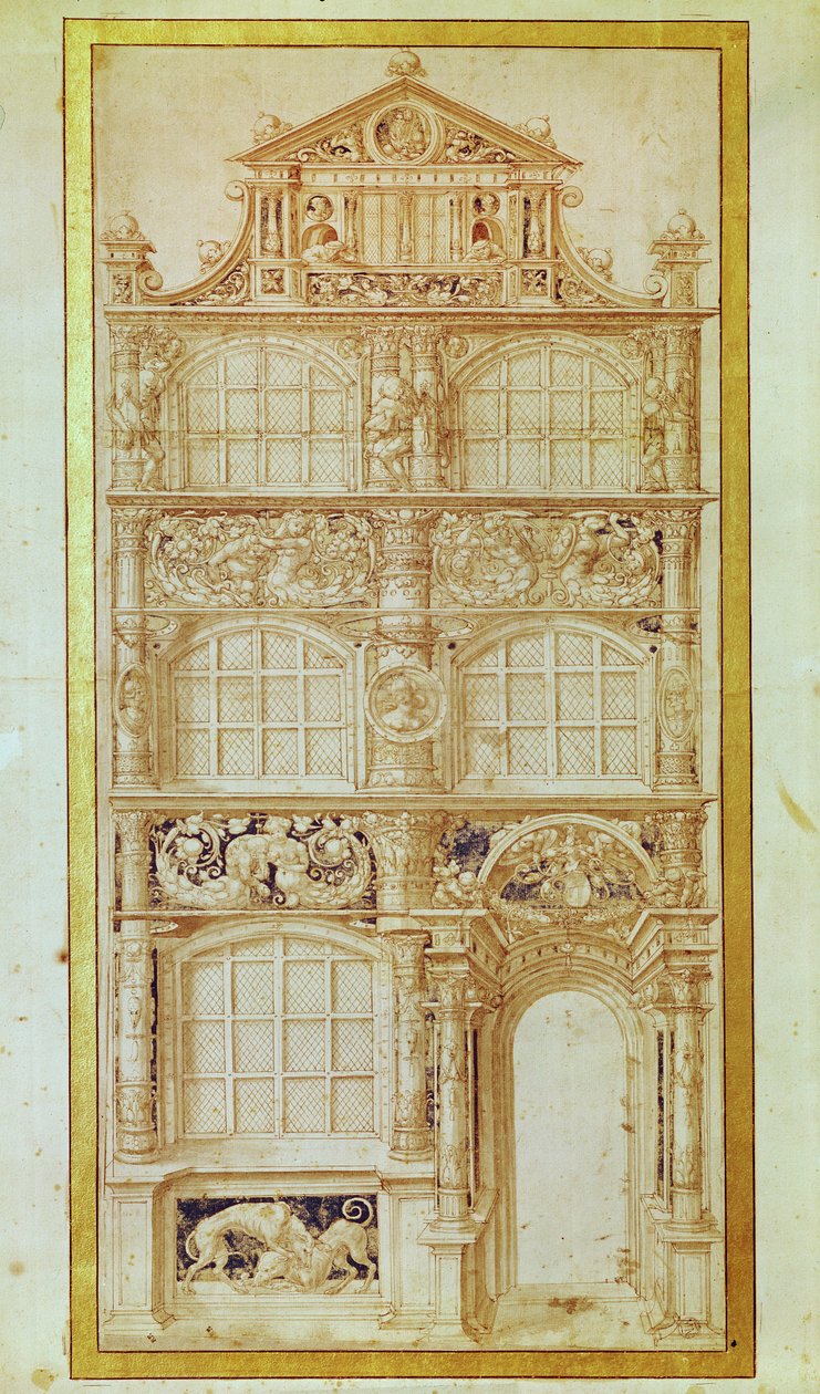 Proposta per la facciata di una casa a tre piani e un timpano da Hans Holbein der Jüngere