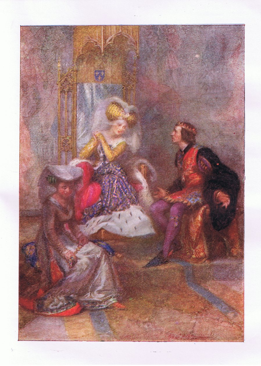 E cosa dici allora del mio amore? (Re Enrico V), dalle Opere Complete di Shakespeare pubblicate da George Harrap & Co Ltd, anni 1920 da Hans Holbein der Jüngere