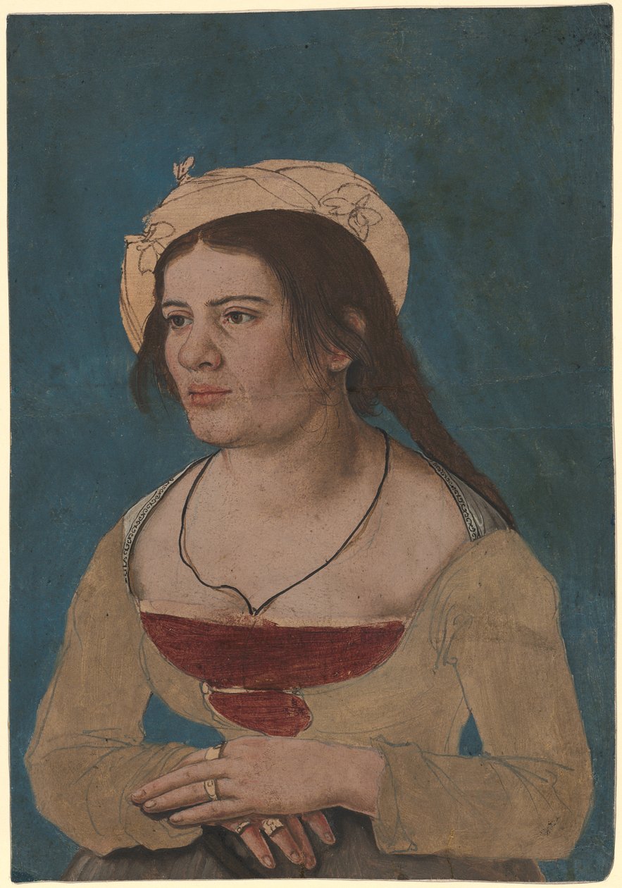Hans Holbein il Giovane (circa) - Ritratto di giovane donna con corpetto rosso, Inv. 1823.143 da Hans Holbein the Younger
