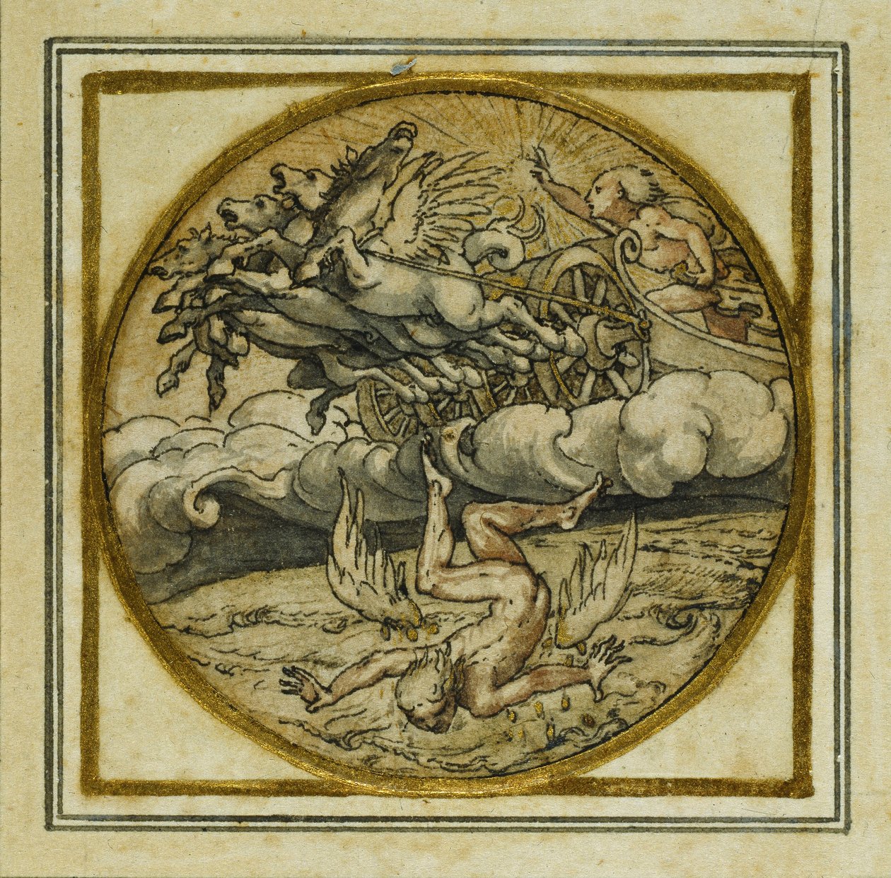 La caduta di Icaro - Disegno per un pendente o distintivo da cappello, c.1532-43 da Hans Holbein der Jüngere