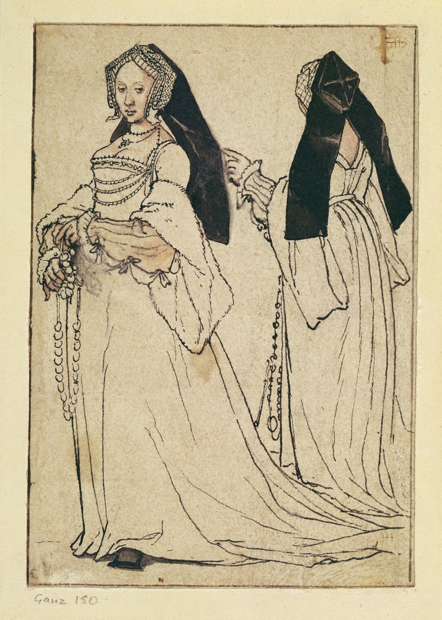 Due Vedute di una Donna con un Cappuccio Inglese, c.1528-30 da Hans Holbein der Jüngere