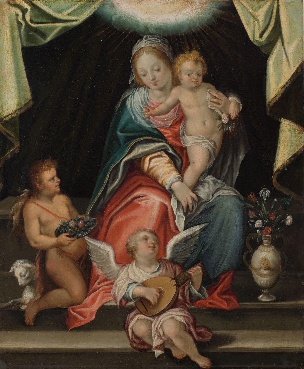 Madonna in trono (olio su rame) da Hans I or Johann Rottenhammer