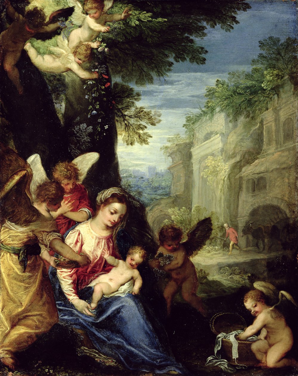 Riposo durante la fuga in Egitto da Hans I or Johann Rottenhammer