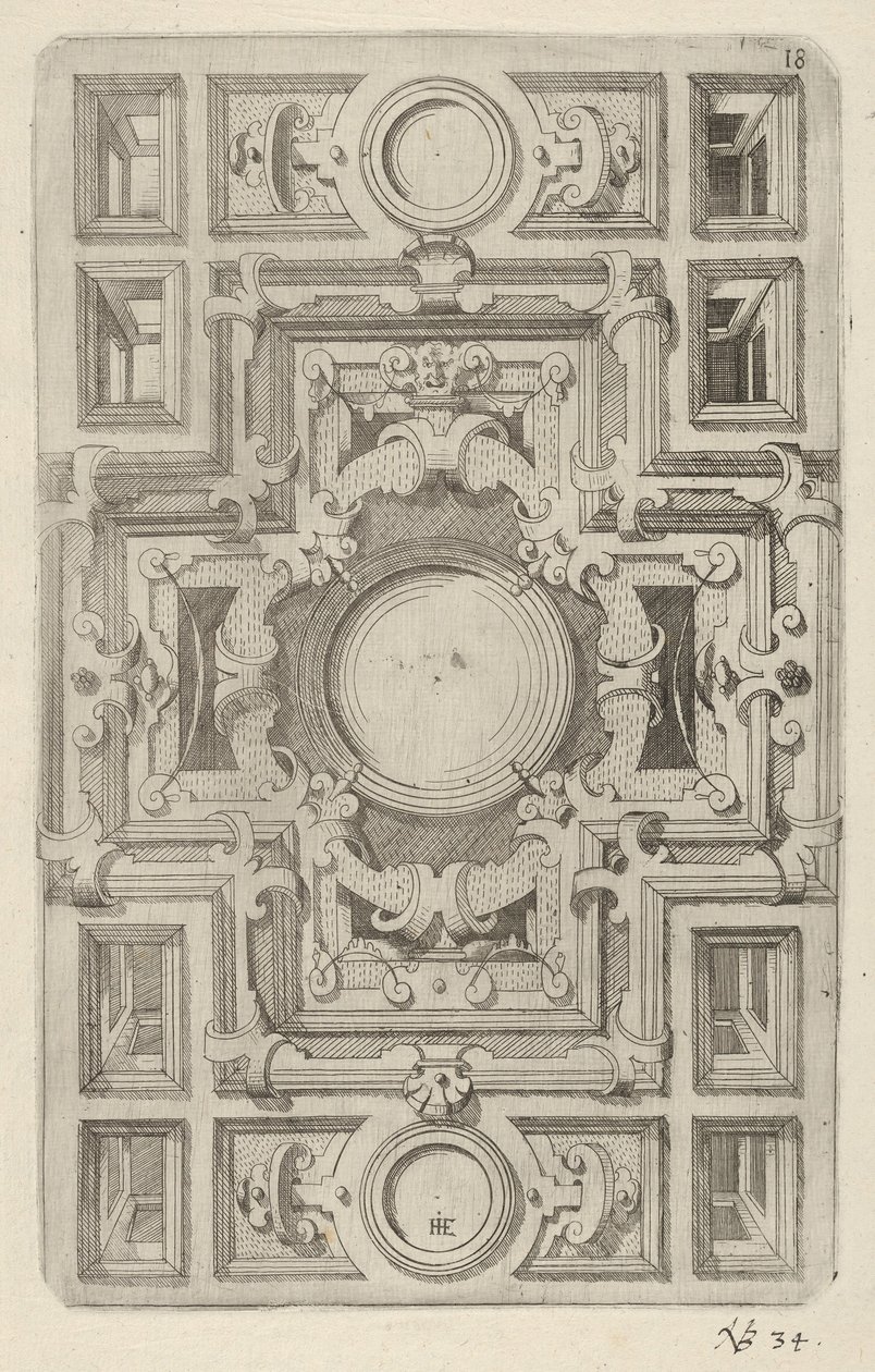 Progetto per un soffitto con decorazioni a cinghia e un centro a forma di croce da Hans Jakbob Ebelmann