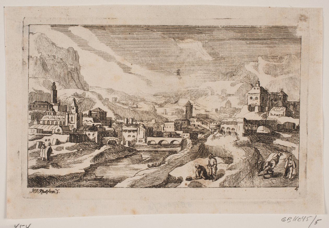 Paesaggio montano con il buon samaritano in primo piano da Hans Jørgen Kirksteen