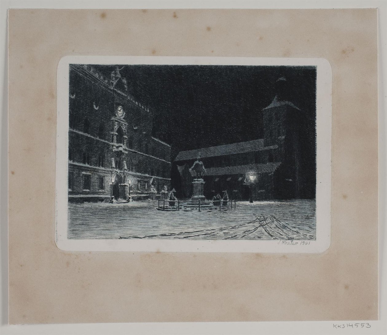 La piazza della chiesa di San Canuto a Odense. Sera da Hans Julius Fæster
