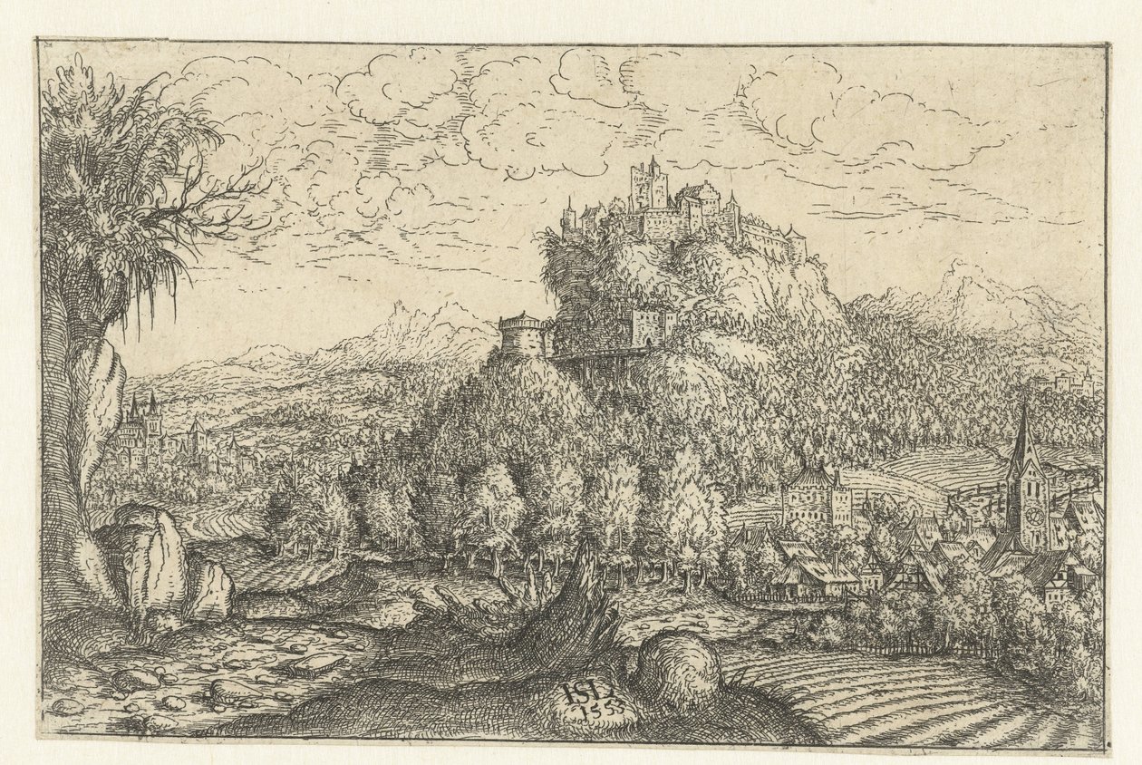 Paesaggio con castello su una montagna da Hans Lautensack