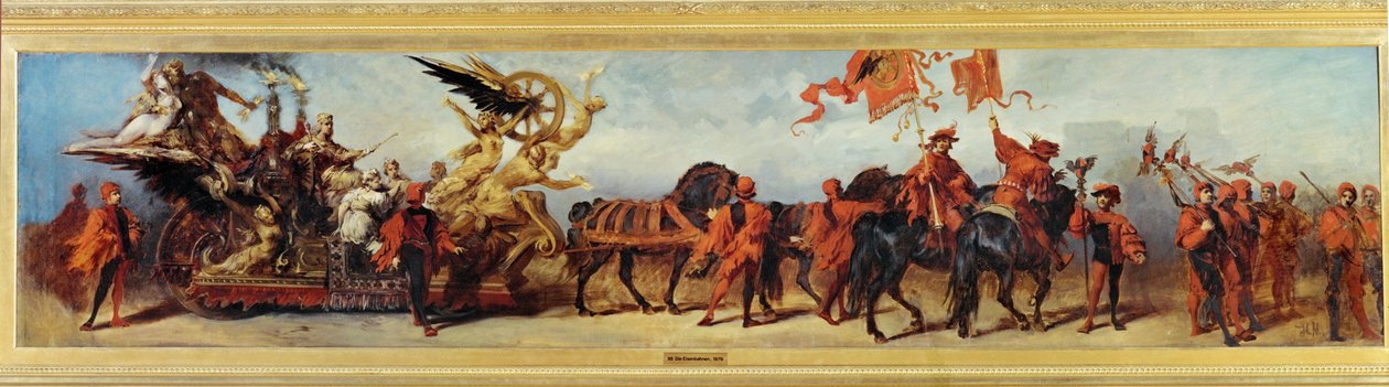 Die Eisenbahnen - Le ferrovie, schizzo per il Giubileo-processione 1879 ... (dipinto su tela) da Hans Makart