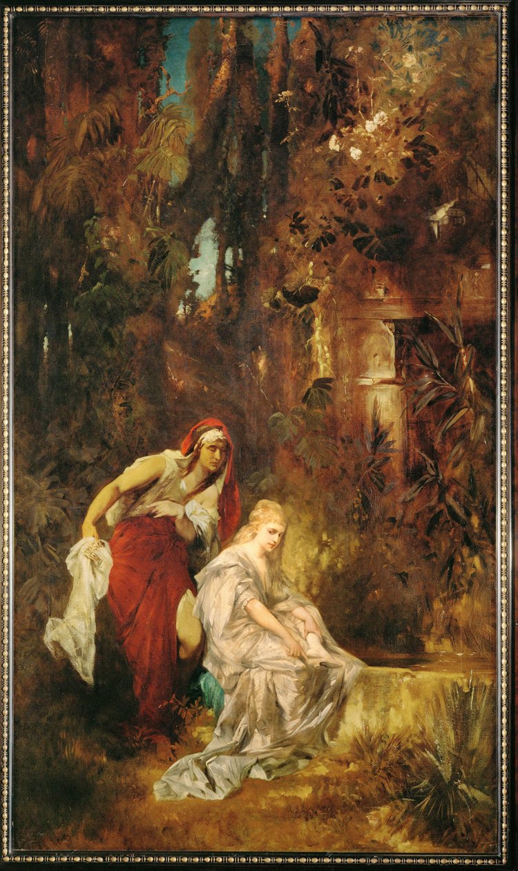 Biancaneve addormentata... (dipinto su tela) da Hans Makart