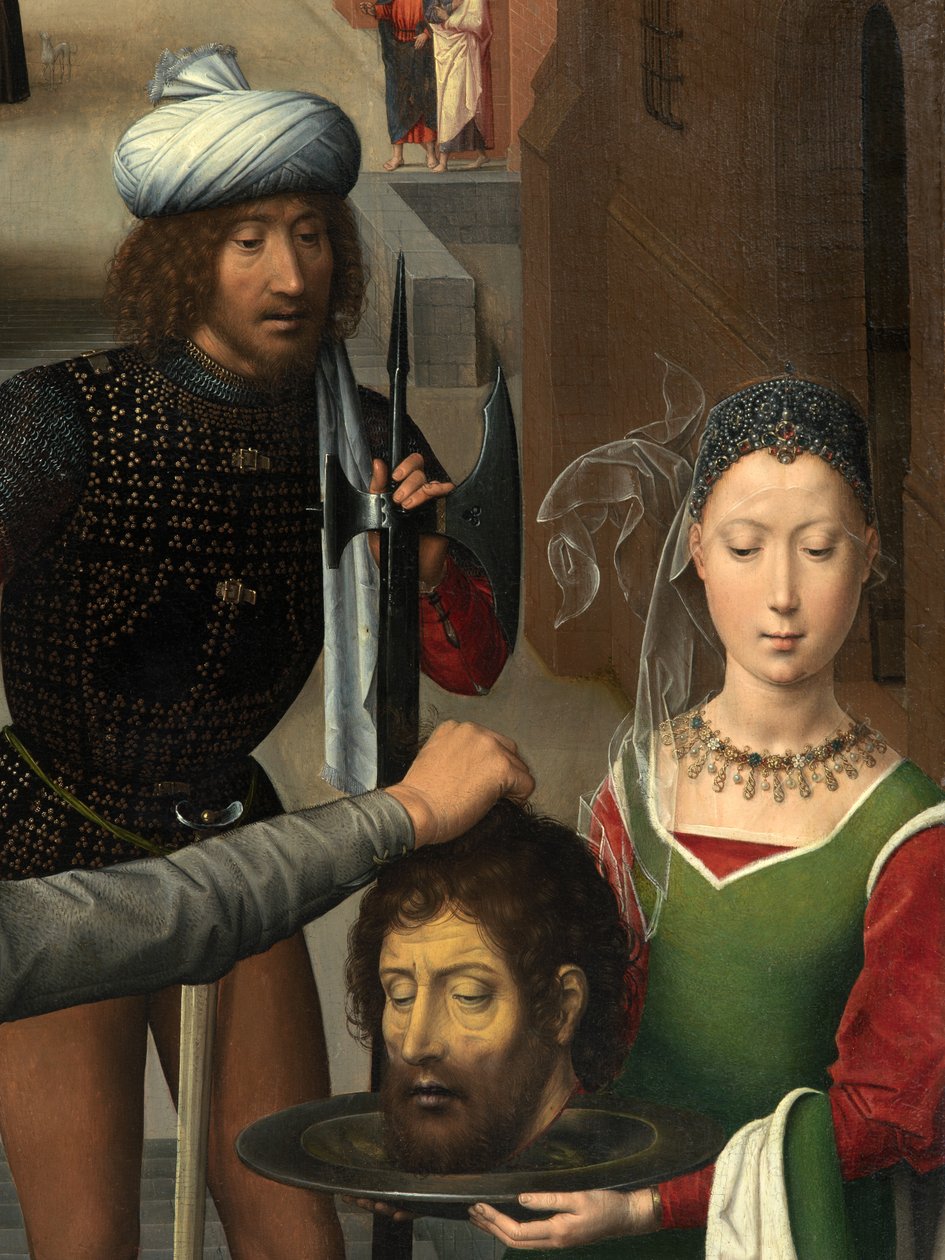 (Detail) Linkes Panel des Triptychons von Johannes dem Täufer und Johannes dem Evangelisten von Hans Memling