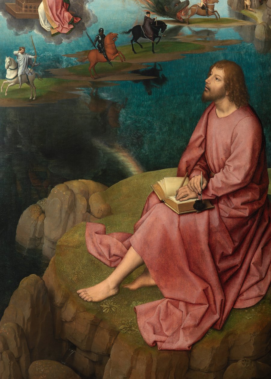 Detail des rechten Panels des Triptychons von Johannes dem Täufer und Johannes dem Evangelisten von Hans Memling
