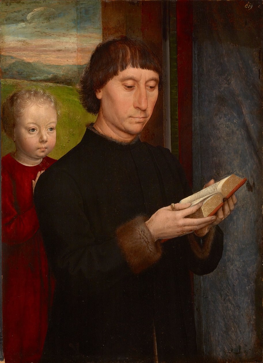 Uomo in preghiera con il suo figlio defunto - Dipinto di Hans Memling (1433/40-1494) da Hans Memling
