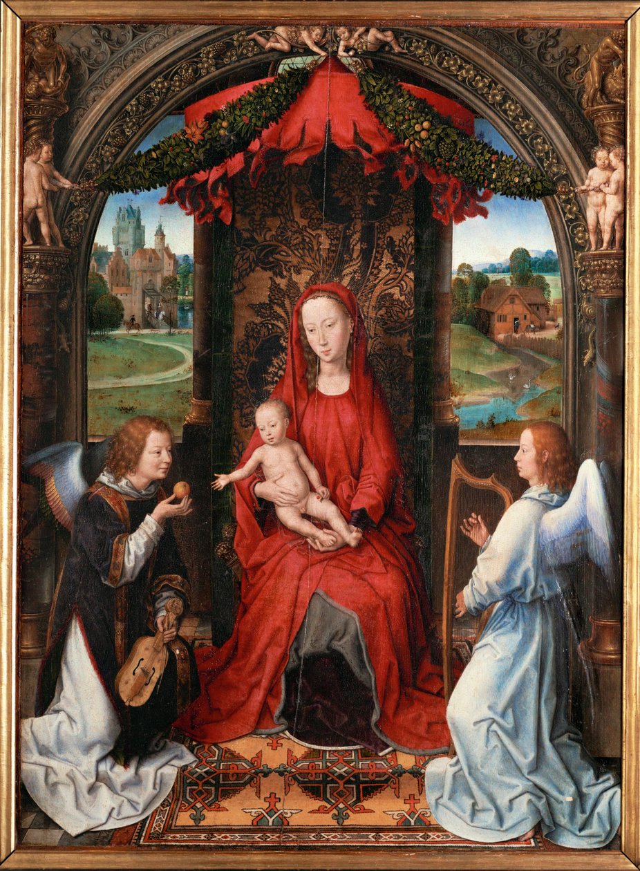 Madonna con bambino, angelo con violino in mano (ansimante) da Hans Memling