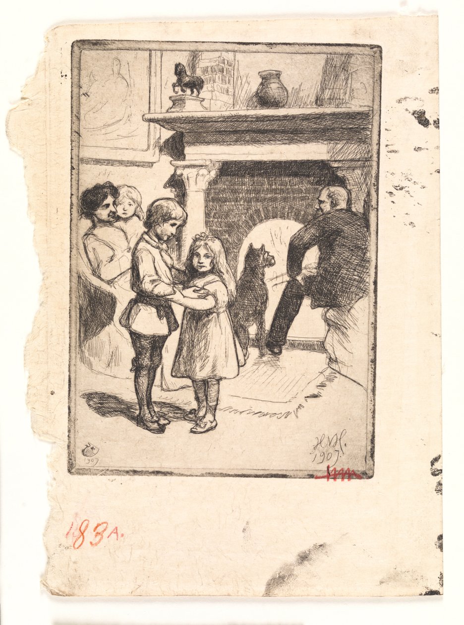 Cartolina di Capodanno (la famiglia al camino) da Hans Nikolaj Hansen
