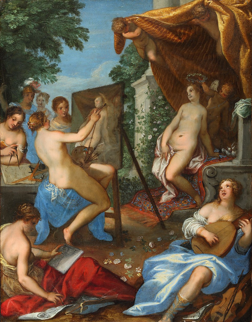 Allegoria delle arti con Pictura che dipinge Venere da Hans Rottenhammer