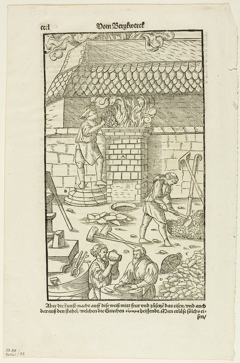 Pagina CCCL da Vom Bergwerck XII Bücher di Agricola, tavola 43 da Xilografie da libri del XVI secolo da Hans Rudolf Manuel Deutsch