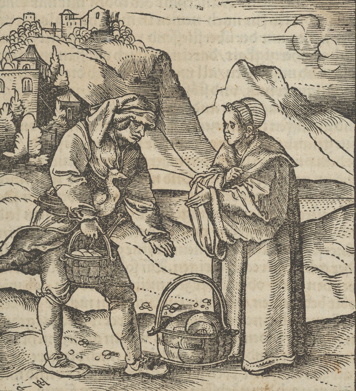 Un contadino e il suo patrono, da Hymmelwagen auff dem, wer wol lebt... da Hans Schäufelein the Elder