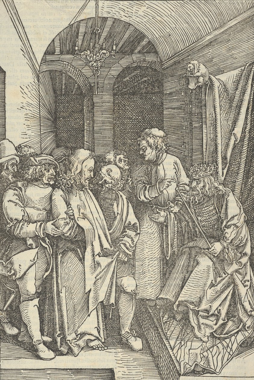 Cristo davanti a Erode in una sala, da Speculum passionis domini nostri Ihesu Christi da Hans Schäufelein the Elder