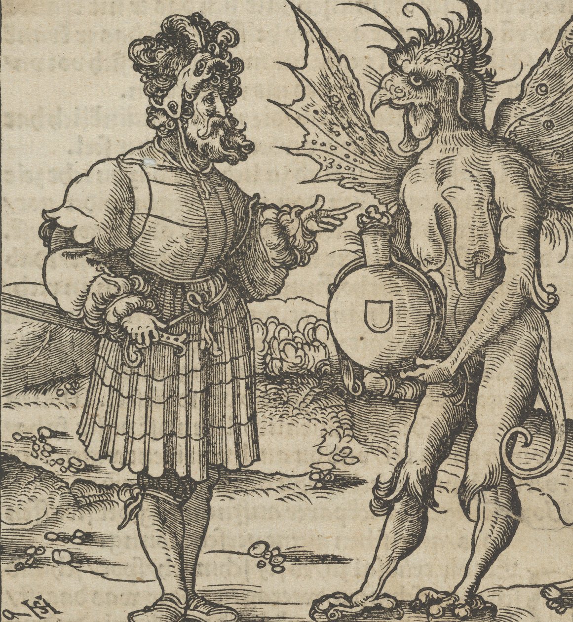 Il diavolo offre veleno a un cavaliere, da Hymmelwagen auff dem, wer wol lebt... da Hans Schäufelein the Elder