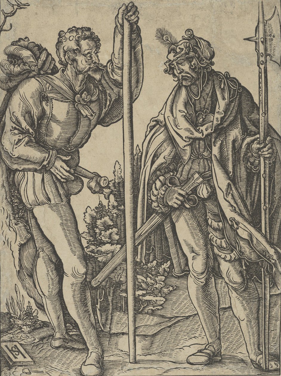Due soldati con lancia e alabarda che conversano, ca. 1515 da Hans Schäufelein the Elder
