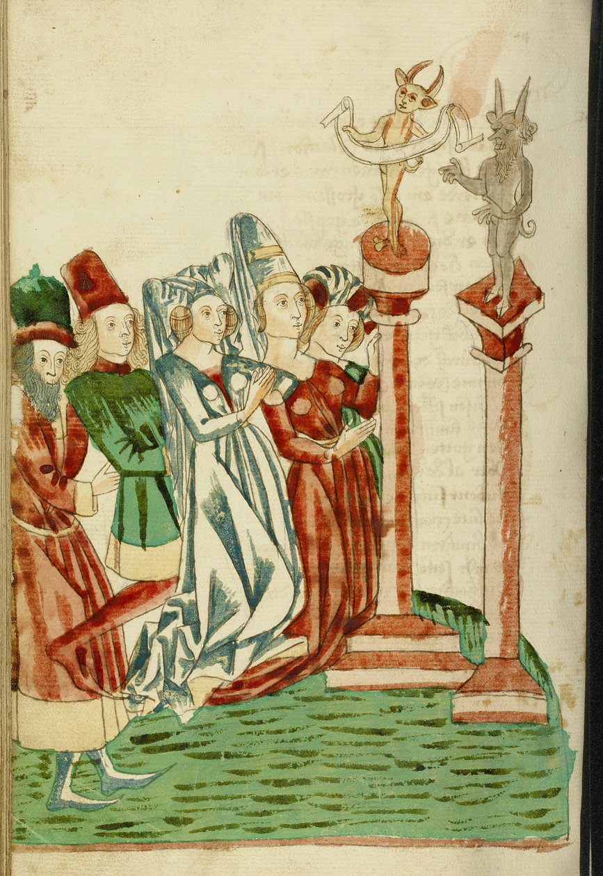 Un gruppo di uomini e donne adorano due idoli, 1469 da Hans Schilling