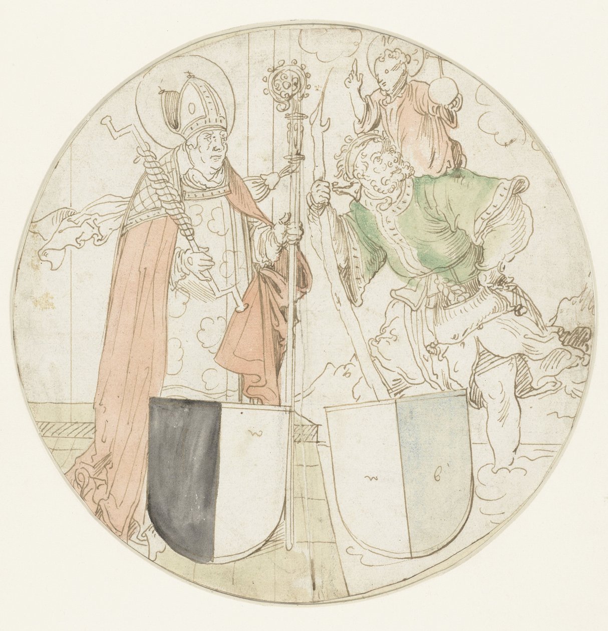 Santi Cristoforo ed Erasmo, ciascuno con uno stemma da Hans Sebald Beham (possibly)