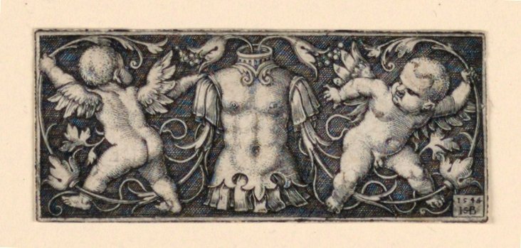 Fregio con corazza al centro, fiancheggiato da due geni da Hans Sebald Beham