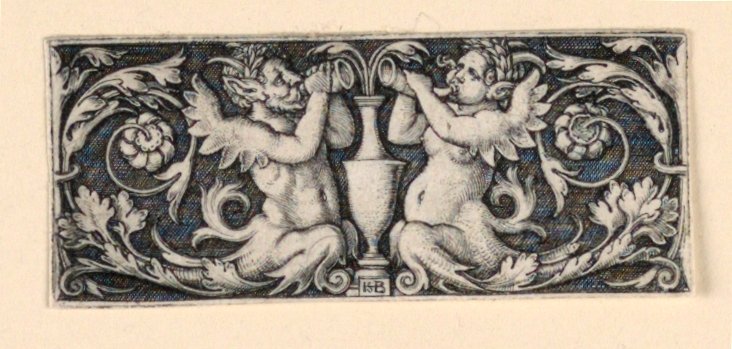 Fregio con un vaso fiancheggiato da Tritoni maschili e femminili da Hans Sebald Beham