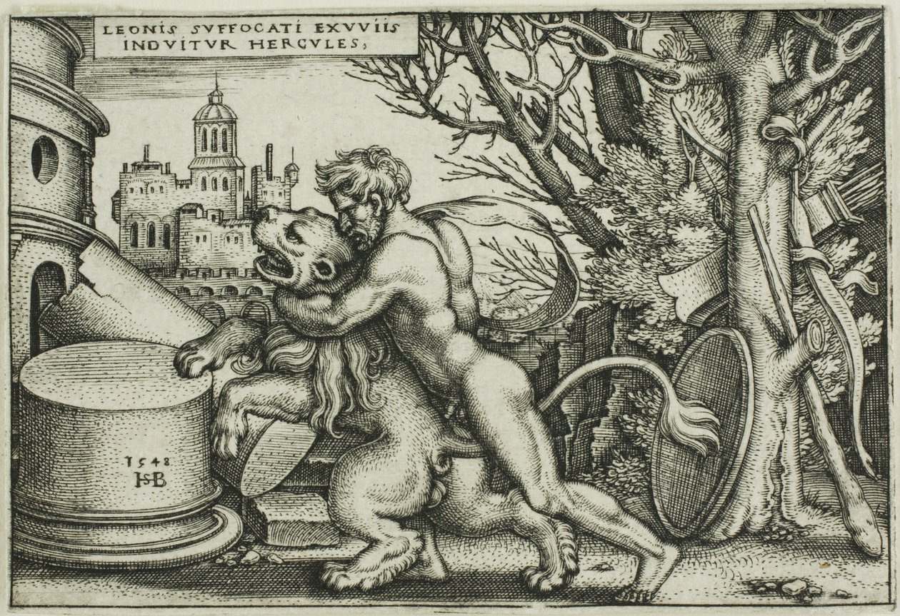 Ercole e il leone di Nemea, dalle Fatiche di Ercole da Hans Sebald Beham
