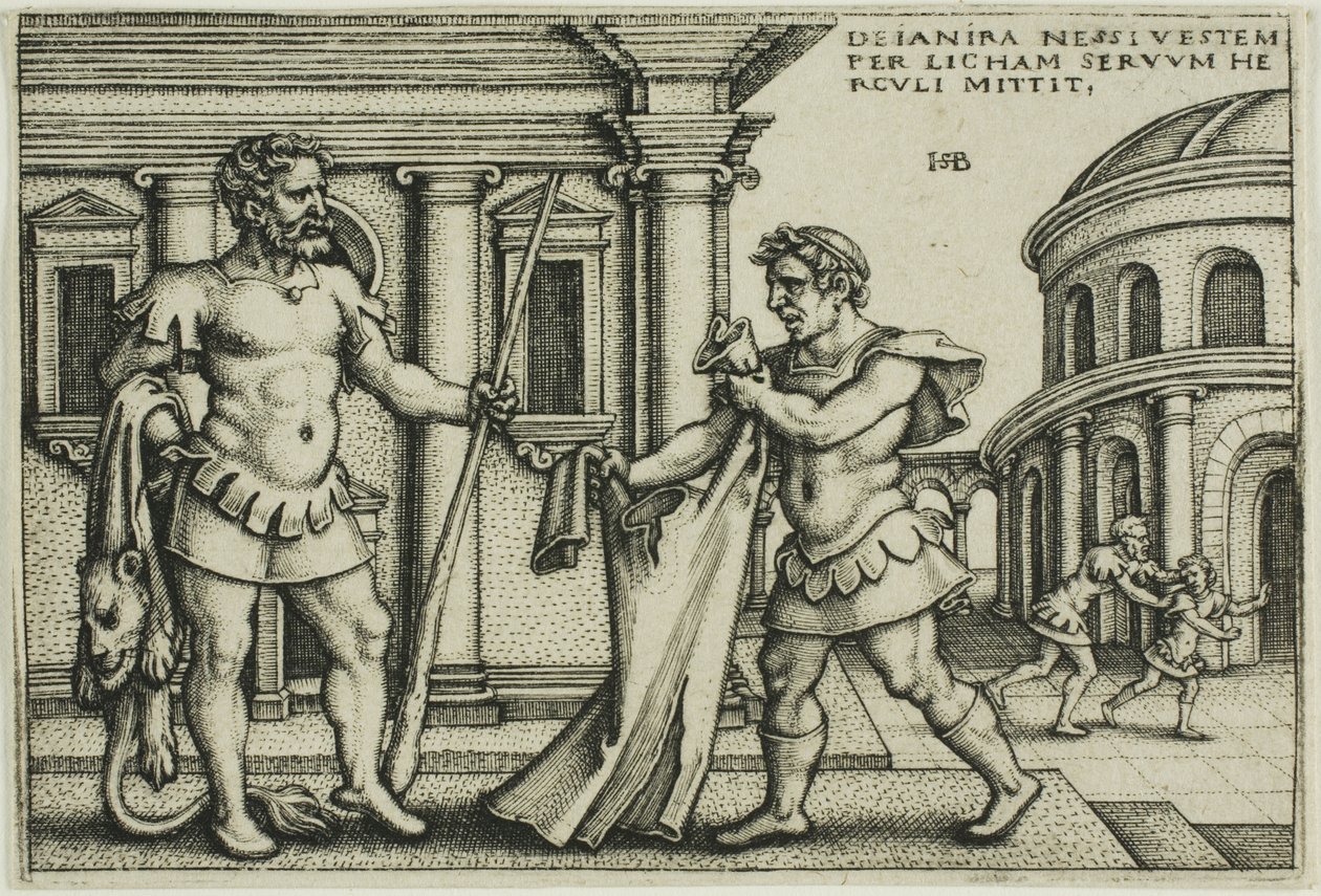 Lichas porta la veste di Nesso a Ercole, da Le fatiche di Ercole da Hans Sebald Beham