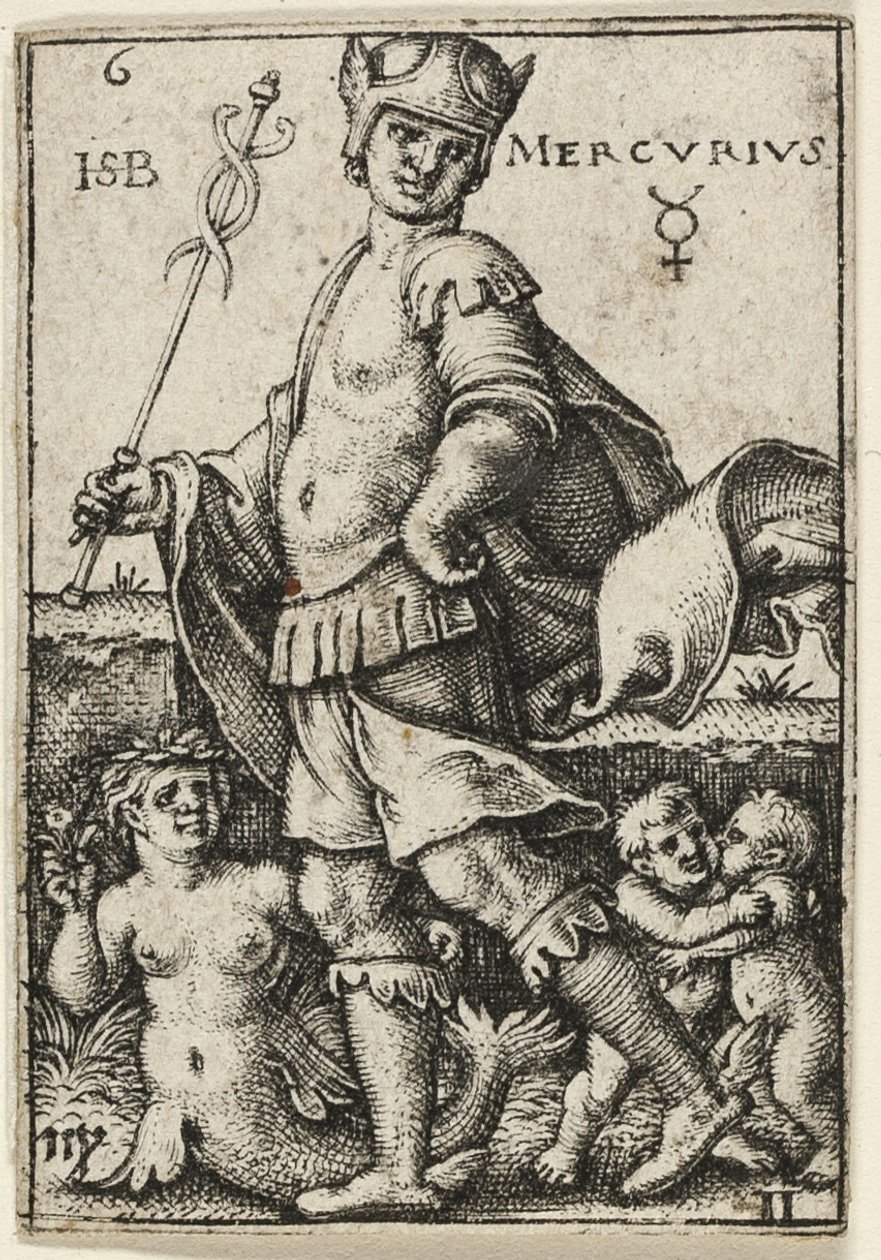 Mercurio, sesta tavola da I sette pianeti con gli zodiaci da Hans Sebald Beham