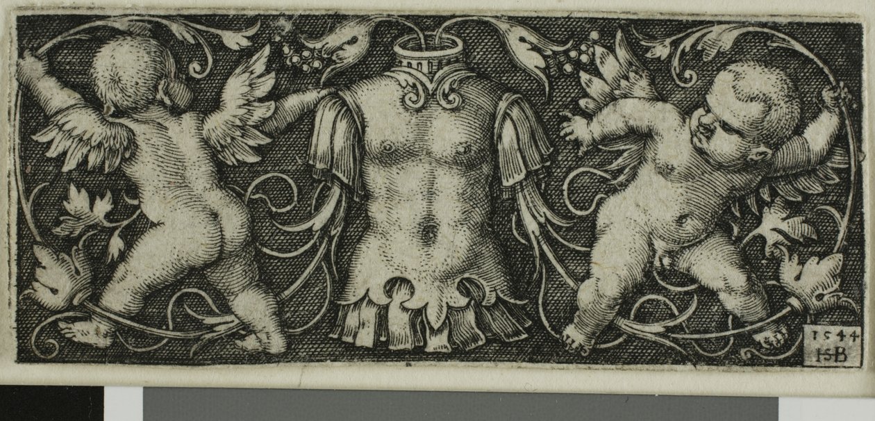 Ornamento con armatura e due geni, da Quattro Vignette da Hans Sebald Beham