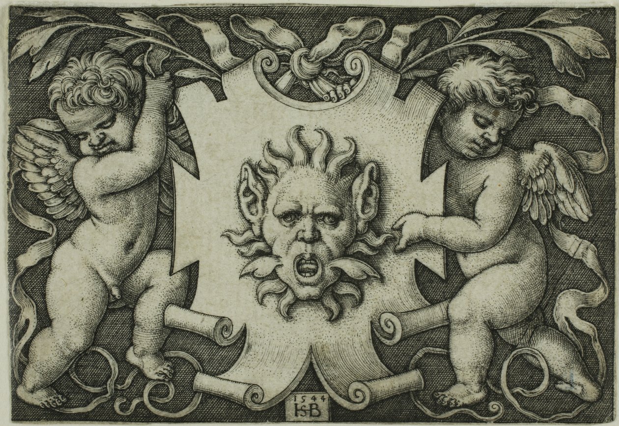Ornamento con una Maschera Tenuta da Due Genii da Hans Sebald Beham