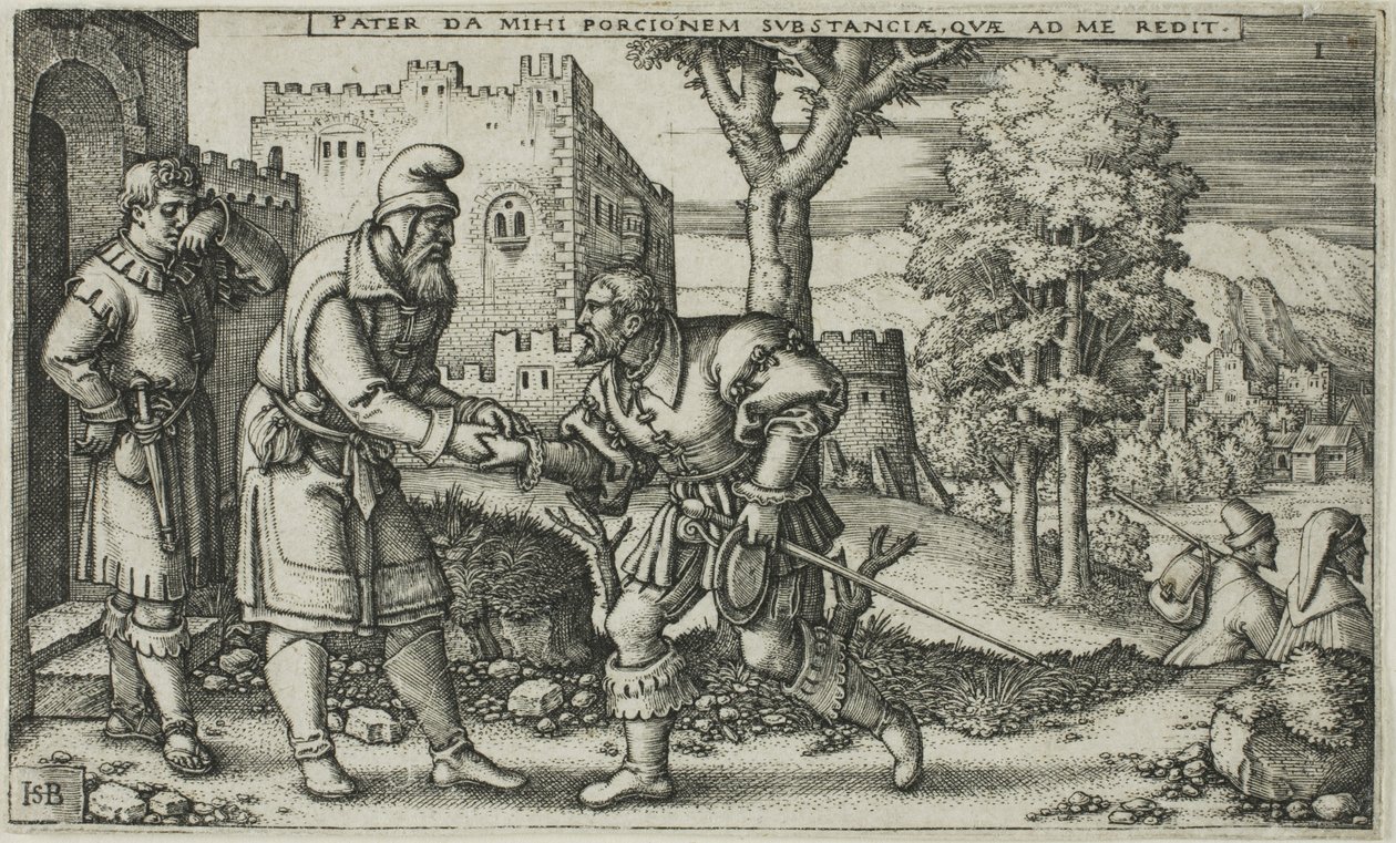 La partenza del Figliol Prodigo, piatto primo da La storia del Figliol Prodigo da Hans Sebald Beham