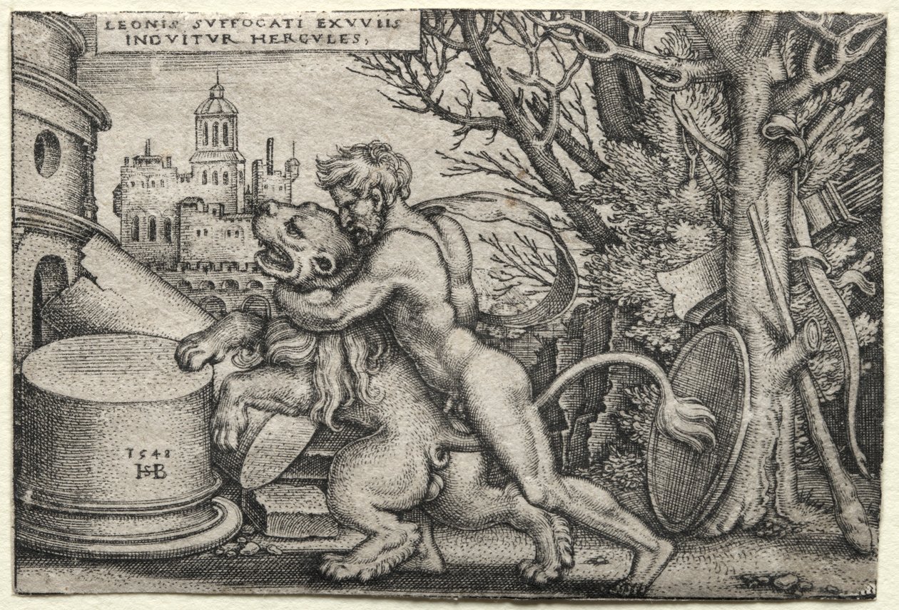 Le Fatiche di Ercole: Ercole che Strangola il Leone Nemeo da Hans Sebald Beham